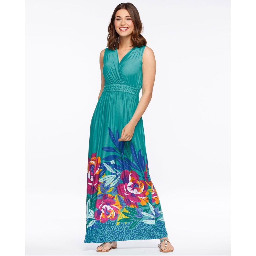 Tropical Braided-Waist Sleeveless Maxi Dress